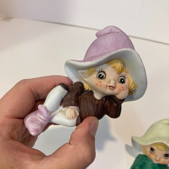 Homco Vintage Pixie Elves Elf Set of 2 Fairy Girls Figurine Taiwan Garden - Picture 2 of 14